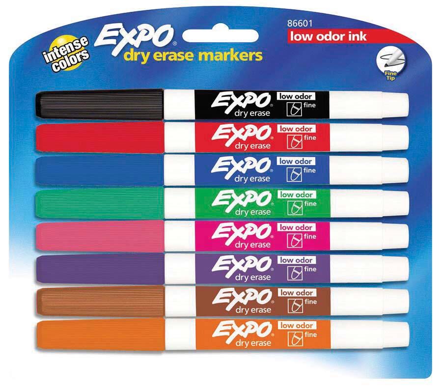 EXPO Low Odor Dry Erase Markers, Fine Tip, Assorted Colors, Set of 8 336542